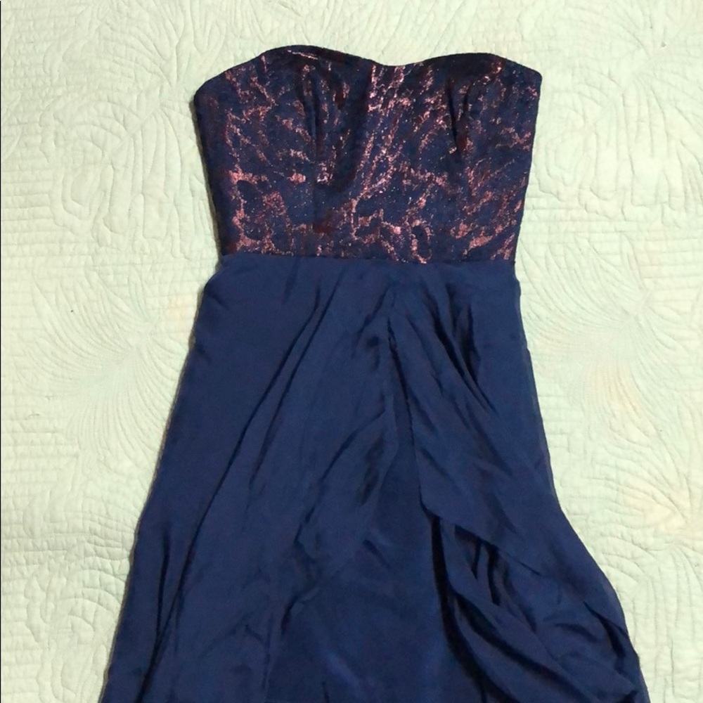 Nicole Miller Navy Copper Chiffon High Low Dress